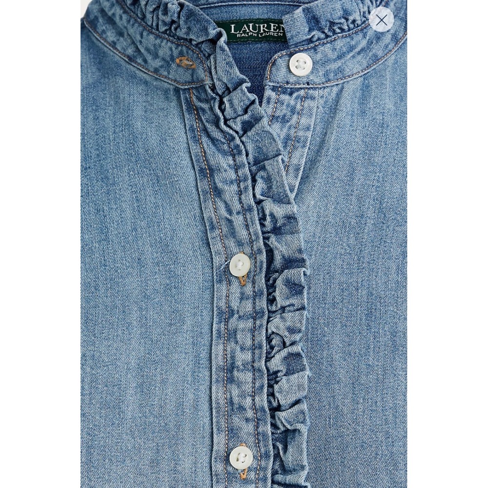 Lauren Ralph Lauren Denim Ruffle Shirt Womens 2X Blue Cotton Long Sleeve Blouse - Picture 6 of 13